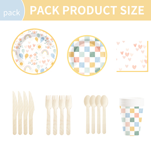 Assiettes et couverts jetables DAMAI à rayures bleues et blanches pour fête de Pâques, assiettes à dîner et à dessert bleu clair, pour 8 invités - Product Image 6