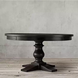 Table à manger ronde en bois massif américaine sur mesure, style rétro français, luxe léger, table à manger sur piétement, finition vieillie, plusieurs couleurs - Product Image 4