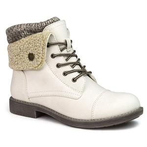 Botas de combate occidentales plegables de media pantorrilla para mujer, parte superior de PU, cierre frontal con cordones, patrón liso, forro interior, puntera plana, TPR - Product Image 1