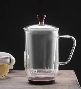 Bicchiere di grande capacità bicchiere in vetro borosilicato ad alta separazione dell'acqua del tè tazza con infusore filtro per uso domestico tazza in tre pezzi con coperchio