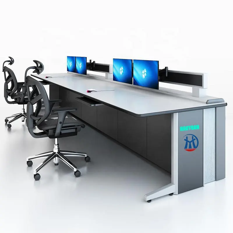 Centre de commandement de la sécurité de grande qualité Console d'ordinateur de bureau Plate-forme d'exploitation avec cadre en acier inoxydable Mobilier de bureau Table