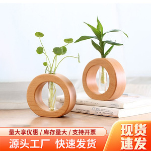 Jarrón de madera Chiyue con forma de tubo de ensayo, redondo, de material natural, para cultivo hidropónico, para decoración del hogar y escritorio. - Product Image 4