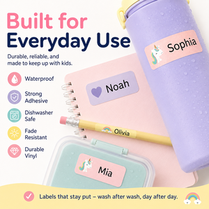Etiquetas Personalizadas con Nombre <span class=keywords><strong>para</strong></span> Niños, Adhesivo de Vinilo Impermeable <span class=keywords><strong>para</strong></span> Botellas Escolares, <span class=keywords><strong>Ropa</strong></span>, Lonchera, Personalizado OEM ODM - Product Image 3