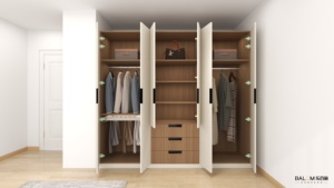 Tiroir à LED <span class=keywords><strong>en</strong></span> bois mélaminé simple blanc marchant garde-robe ouverte placard <span class=keywords><strong>en</strong></span> panneau de fibres de densité moyenne - Product Image 2