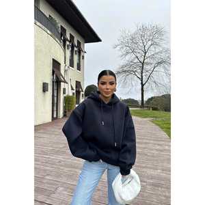 Women's <b>Navy</b> Blue Hooded <b>Sweatshirt</b> with Embroidered E - Product Image 5