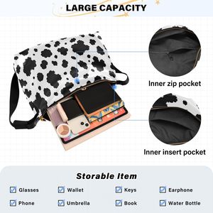 Bolso de Hombro con Estampado de Vaca para Mujer, Bolso Tipo Hobo Vintage de PU con Cierre de Cremallera, Bolso Casual para Viajes Diarios - Product Image 5