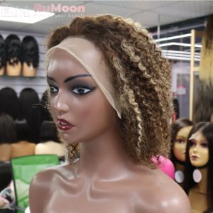 Parrucca Bob Ricci con Frontale in Pizzo, <span class=keywords><strong>Capelli</strong></span> Umani Brasiliani, Densità 200%, Colore Naturale, 12 Pollici, Marrone <span class=keywords><strong>Chiaro</strong></span>, con Baby Hair, per Donna - Product Image 3