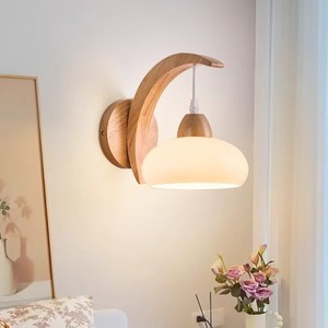 Applique <span class=keywords><strong>murale</strong></span> LED Silence Style avec abat-jour en verre et structure en bois <span class=keywords><strong>pour</strong></span> <span class=keywords><strong>chambre</strong></span> à coucher, <span class=keywords><strong>chevet</strong></span>, décoration d'escalier - Product Image 2