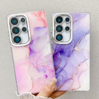 Casing HP Motif Marmer IMD Berlapis Elektroplating untuk Samsung S25 S24 S23 Ultra, Casing HP Mewah untuk iPhone 16 15 14