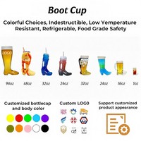 Gobelet en plastique de 32 oz en forme de botte de cowboy, tasse à bière avec paille, recyclable