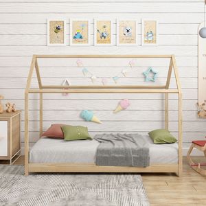 Cadre de lit moderne personnalisé en bois de pin massif avec garde-corps pour meubles de chambre d'enfants à usage domestique - Product Image 2