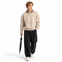 Sweat-shirt à col polo pour homme, style Old Money, luxe discret, pull à demi-boutonnage, vente en gros, logo personnalisé, haut décontracté chic, style rugby