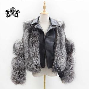 Las mujeres alta calidad full pelt real de plata de la piel de fox <span class=keywords><strong>abrigo</strong></span> mujer negro de manga larga chaqueta de piel de zorro - Product Image 1