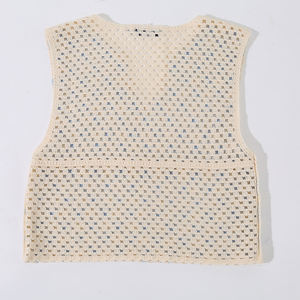 Gilet maglione lavorato a maglia senza maniche con bottone all'uncinetto gilet lavorato a maglia Cardigan pastello all'uncinetto - Product Image 2