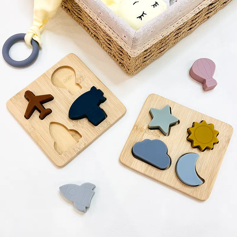 Baby Soft Nesting Sorting Animal Shape Teether Puzzle Platter Stacking Kids Toys Chewing Block Silicone Teething Toys