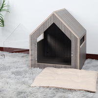 Massivholz-Tierhaus mit Dreiecksdach für Innen und Außen, Hundehütte mit Abnehmbarer Matratze und Schiebetür