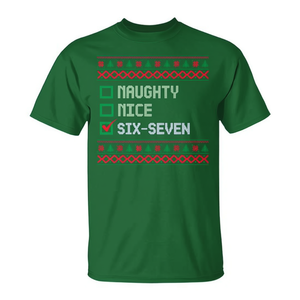 Camiseta con diseño de suéter navideño feo, Six Seven Meme, diseño navideño divertido y travieso, color verde - Product Image 2