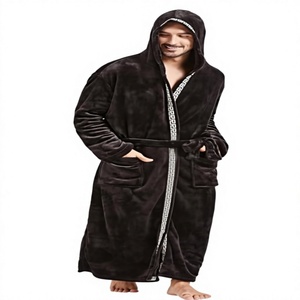 <strong>Mens</strong> Robes Big Tall Hood Two Tone Flannel Fleece Contrast Bathrobe Full Length Plush Long <strong>House</strong> <strong>Coat</strong> 100 Polyester - Product Image 1