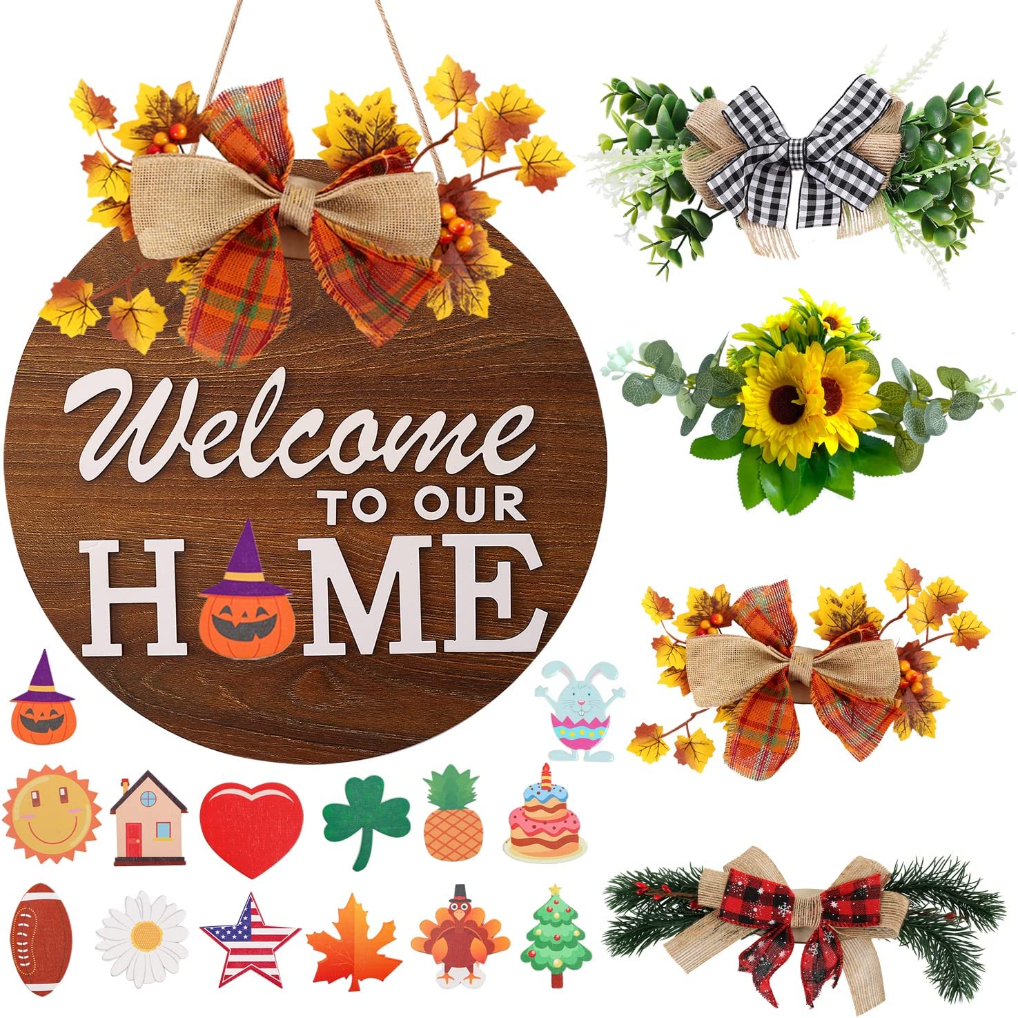 wood Seasonal Welcome Door Sign Interchangeable Welcome Interchangeable Rustic Wood Wall Hanging Porch Decorations