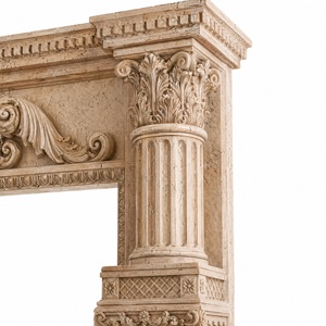 Chimenea de Mármol Personalizada, Moderna, Tallada a Mano, de Lujo, en Color Beige Marfil, con Repisa y Marco de Travertino - Product Image 4