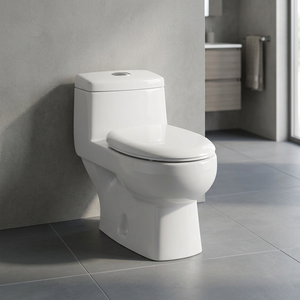 WC monobloc en céramique de luxe à haute efficacité, cuvette de toilette moderne à poser au sol avec siège en plastique - Product Image 4