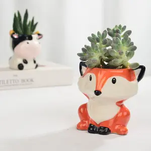Leuke Mini Kleine Uil Fox Animal Set Succulente Planter Keramische Bloempot Planten Potten