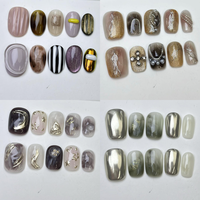 2026 Faux ongles à presser faits main, amande, courts, carrés, amusants, amovibles, réutilisables, 3D stéréo, motif dessin animé Kawaii, mignons, pour doigts