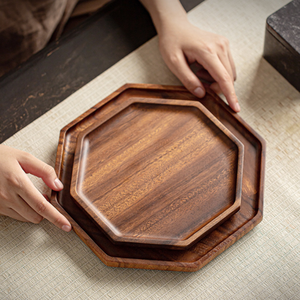 Ensemble d'assiettes octogonales en bois d'acacia, plateaux en bois de qualité supérieure, adaptés aux aliments, pour les collations, les desserts, la décoration de la maison - Product Image 5