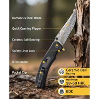 Couteau de poche Cvlife Damascus 3,26 pouces, couteau pliant EDC avec ouverture à l'aide d'un flipper, pour le bushcraft, le camping, la randonnée et la pêche