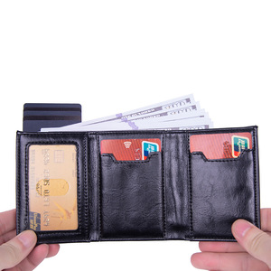 Portefeuille fin en cuir PU avec fermeture éclair, porte-monnaie pour homme, porte-cartes de crédit, blocage RFID, porte-cartes pop-up en aluminium pour affaires - Product Image 1