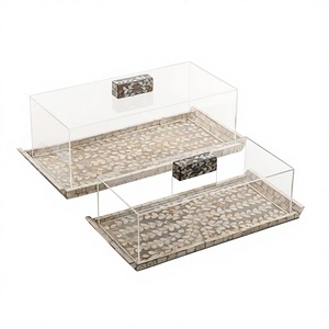 Ensemble de 2 plateaux à nourriture de tailles différentes, forme rectangulaire, plateau à dattes MOP avec couvercle en acrylique, au prix le plus bas - Product Image 1