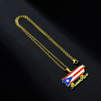 Collier en acier inoxydable plaqué or 18 carats avec pendentif carte de Porto Rico pour hommes et femmes collier avec chaîne en émail drapeau de Porto Rico