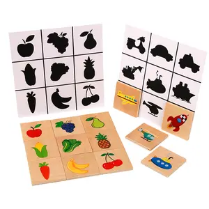 Montessori matching jigsaw puzzle toy Wooden Memory Matching Flash Card Shadow Matching Game