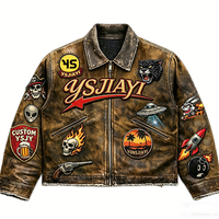 Fabricant de vestes en jean de luxe pour hommes, sur mesure, vintage, effet vieilli, coupe ample, courte, avec patchs brodés, style mode, OEM