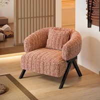Fauteuil décontracté vintage de style français avec cadre en bois et revêtement en chenille, idéal pour salon, usage domestique, petits appartements, style américain du milieu du siècle