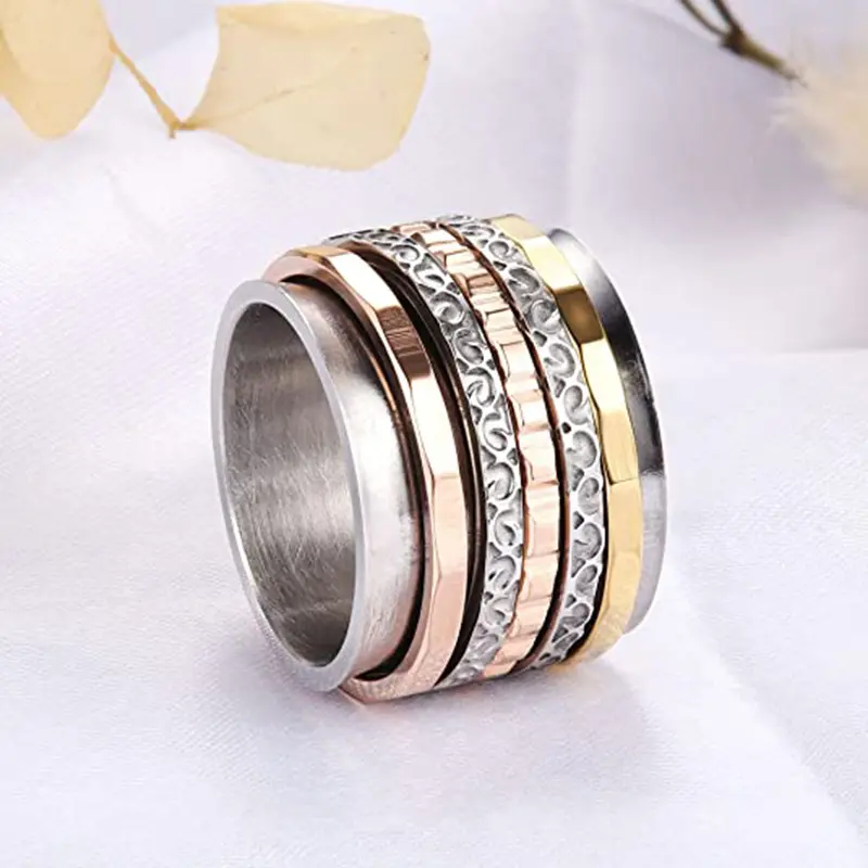 JZ22192 Fashion Jewelry Stainless Steel Rotating Anxiety Relief Rings Wide Spinner Fidget Band Ring Gifts for Women Men