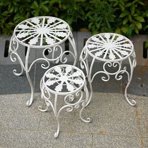 Ensemble de trois pièces de style européen rétro en <span class=keywords><strong>fer</strong></span> <span class=keywords><strong>forgé</strong></span> pour jardin, cour et balcon, avec tabourets <span class=keywords><strong>bas</strong></span> à motifs floraux, pour plantes en pot (Epidendrum, Rose) - Product Image 2