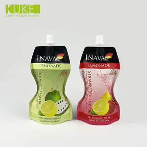 Bolsa de plástico personalizada para zumo de frutas, embalaje de papel de aluminio con boquilla, bolsa de paja