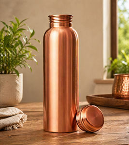 Pure copper water bottle seamless design reusable leakproof <b>flask</b> for health benefits ayurvedic drinking <b>hot</b> and cold use - Product Image 1