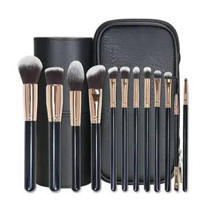 Potiya Groothandel 12 Stuks Make-Up Brush Set Premium Kabuki Synthetisch Haar Hout Handvat Custom Blending Beauty Borstels Kit