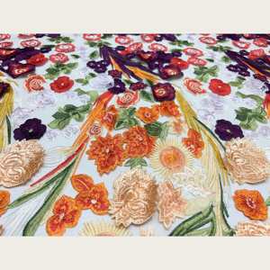 Tissu en dentelle de tulle brodé floral 3D stéréo G3677, style peinture à l'huile vintage, pour robes de soirée, cheongsams et robes de mariée - Product Image 2