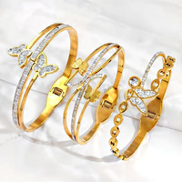 SZ047 gelang kupu-kupu baja tahan karat minimalis berlapis emas 18K gelang modis hipoalergenik hadiah untuk wanita
