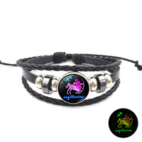 Bracelets en cuir tissé personnalisables de 12 signes du zodiaque de style rétro multicouches réglables faits à la main bracelets diamant perle cadeaux
