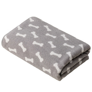 Pet Fleece Towel Gray With Bone Pattern Soft Absorbent For Cat Drying - Product Image 1