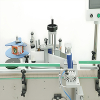 Machine d'étiquetage automatique pour bouteilles rondes, flacons, boîtes de conserve et pots, avec application d'étiquettes sur un ou deux côtés en plastique ou verre