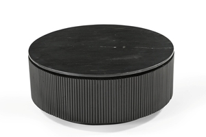 Mesa de Centro Redonda de Madera CNC con Tapa de Mármol Negro / Madera Negra / Madera de Mango con Mármol Negro - Product Image 3