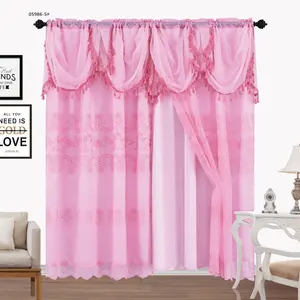 粉色隔热提花华兰色透明窗帘面料