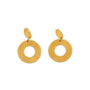 Pendientes colgantes redondos vintage de acero inoxidable chapados en oro, joyería de moda para mujer - Product Image 2