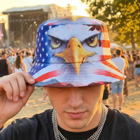 Topi Ember Bendera Amerika Pola Elang, Topi Panama Fashion Musim Panas Cocok untuk Hari Kemerdekaan dan Penggunaan Sehari-hari