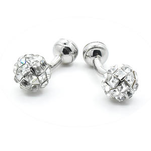 Boutons de manchette carrés de luxe en cristal Bling plein argent blanc <span class=keywords><strong>pierre</strong></span> naturelle avec boule stéréoscopique ensemble exclusif de bijoux - Product Image 5